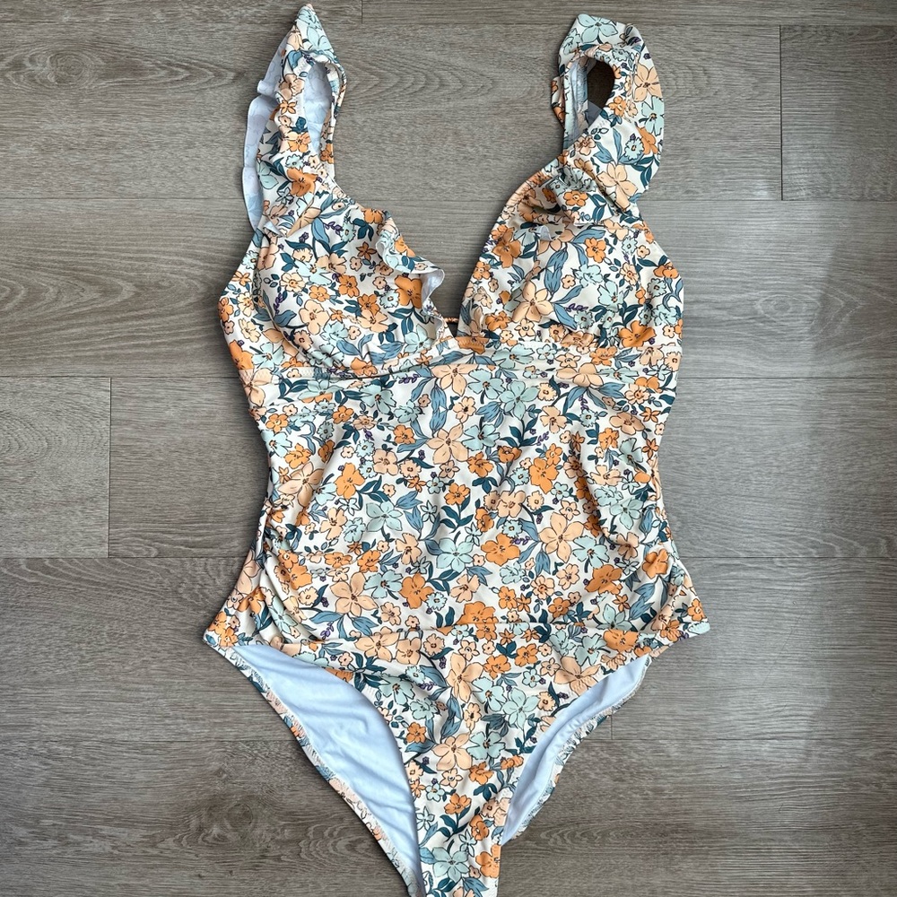 Cupshe Orange and Blue One Piece Swimsuit with Ruffle V-Neck